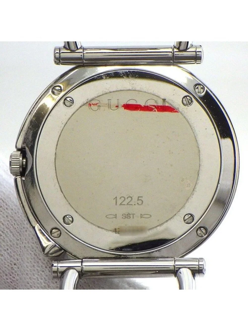 Gucci Watch Kiodo 122.5 Horsebit 3 Point Diamond Index White Shell Dial Date SS